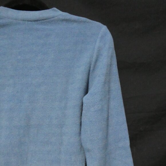 UB JEANS | Striped Light Blue Fleece V-Neck Long Sleeve Shirt W/ Sleeve Pocket - Picture 12 of 15